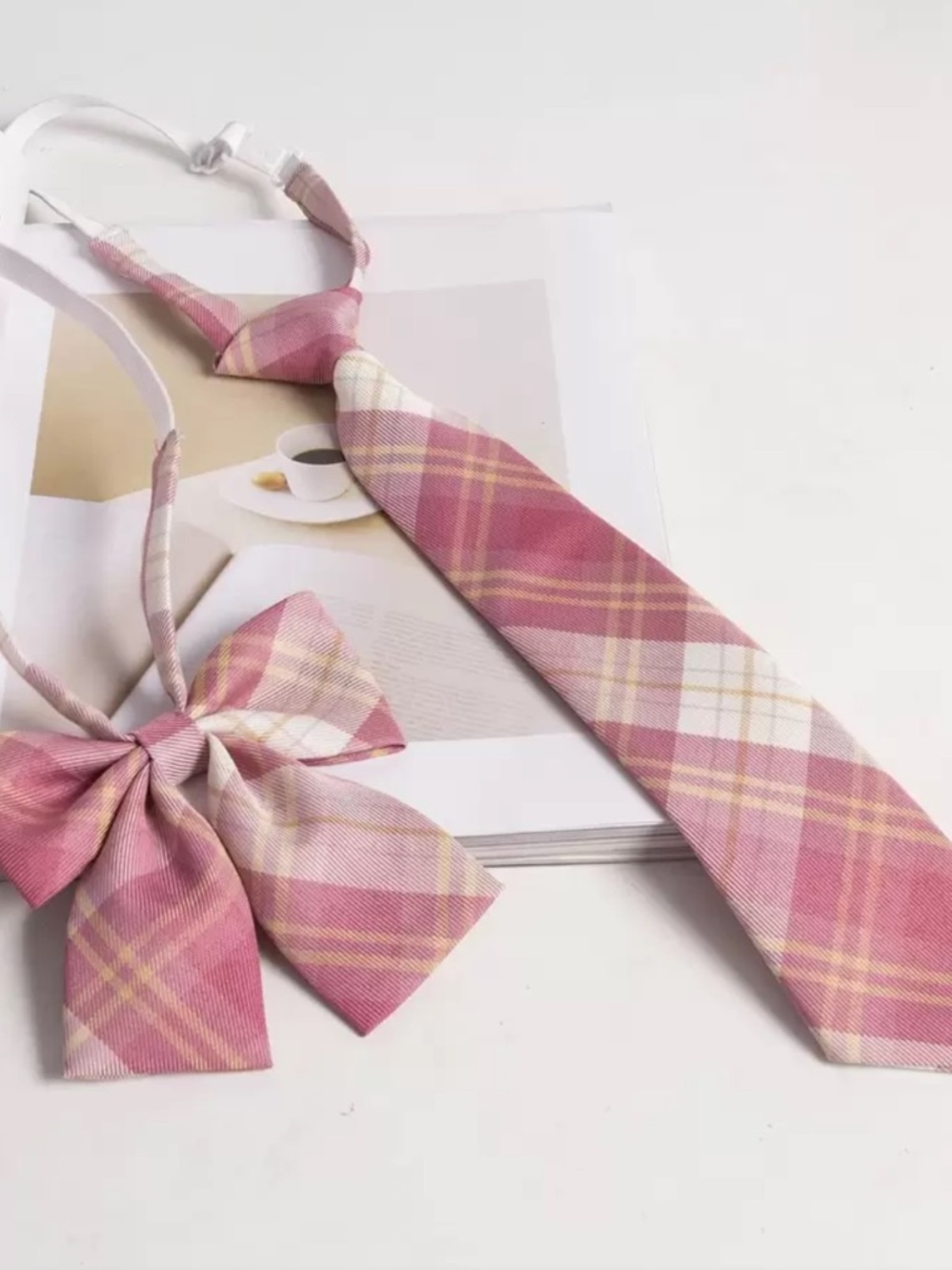 Pink Plaid Kids Neck Tie and Bow Set